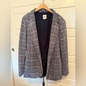 GAP Women's Plaid Blazer Jacket in Gray with Pink Accents